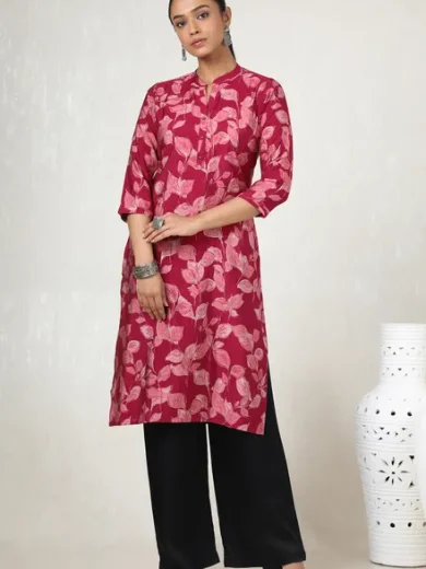 Fuchsia Muslin Floral Print Kurta - Image 3