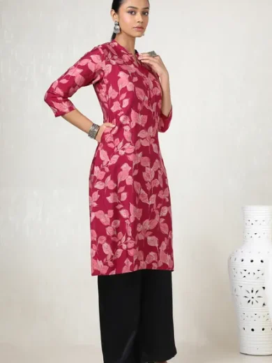 Fuchsia Muslin Floral Print Kurta