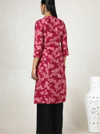 Fuchsia Muslin Floral Print Kurta - Image 2