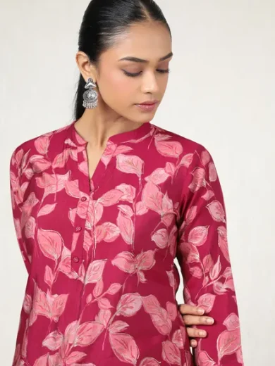 Fuchsia Muslin Floral Print Kurta - Image 6